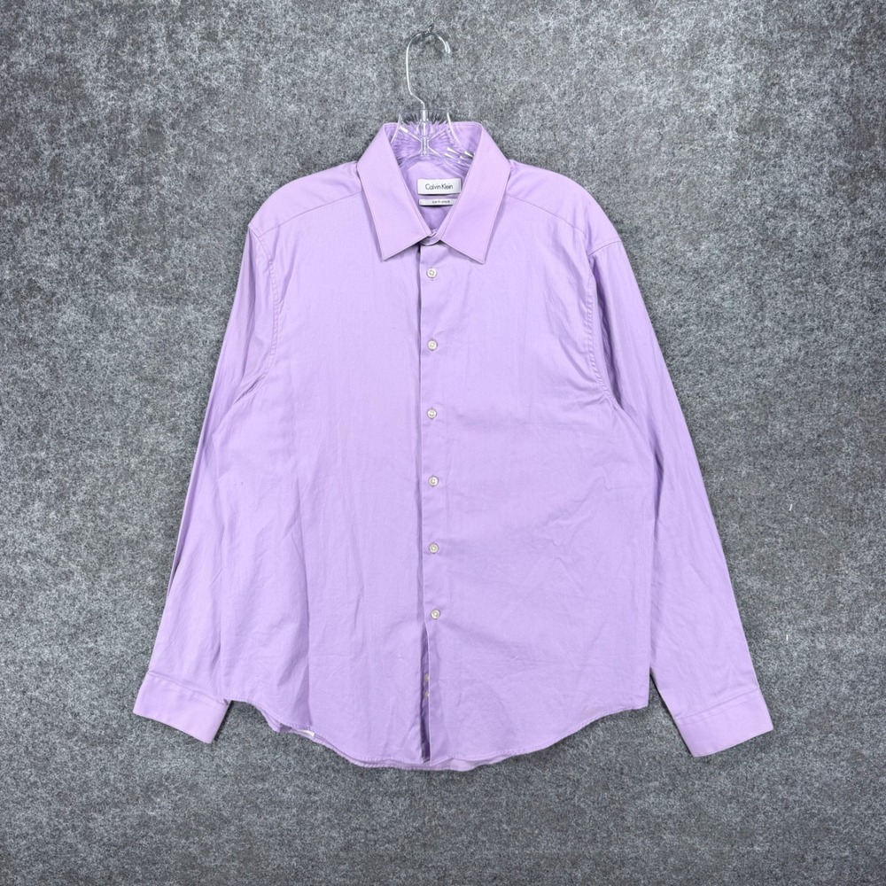 Calvin Klein Men's 16 34/35 Slim Fit Stretch Purple Long Sleeve Dress Shirt